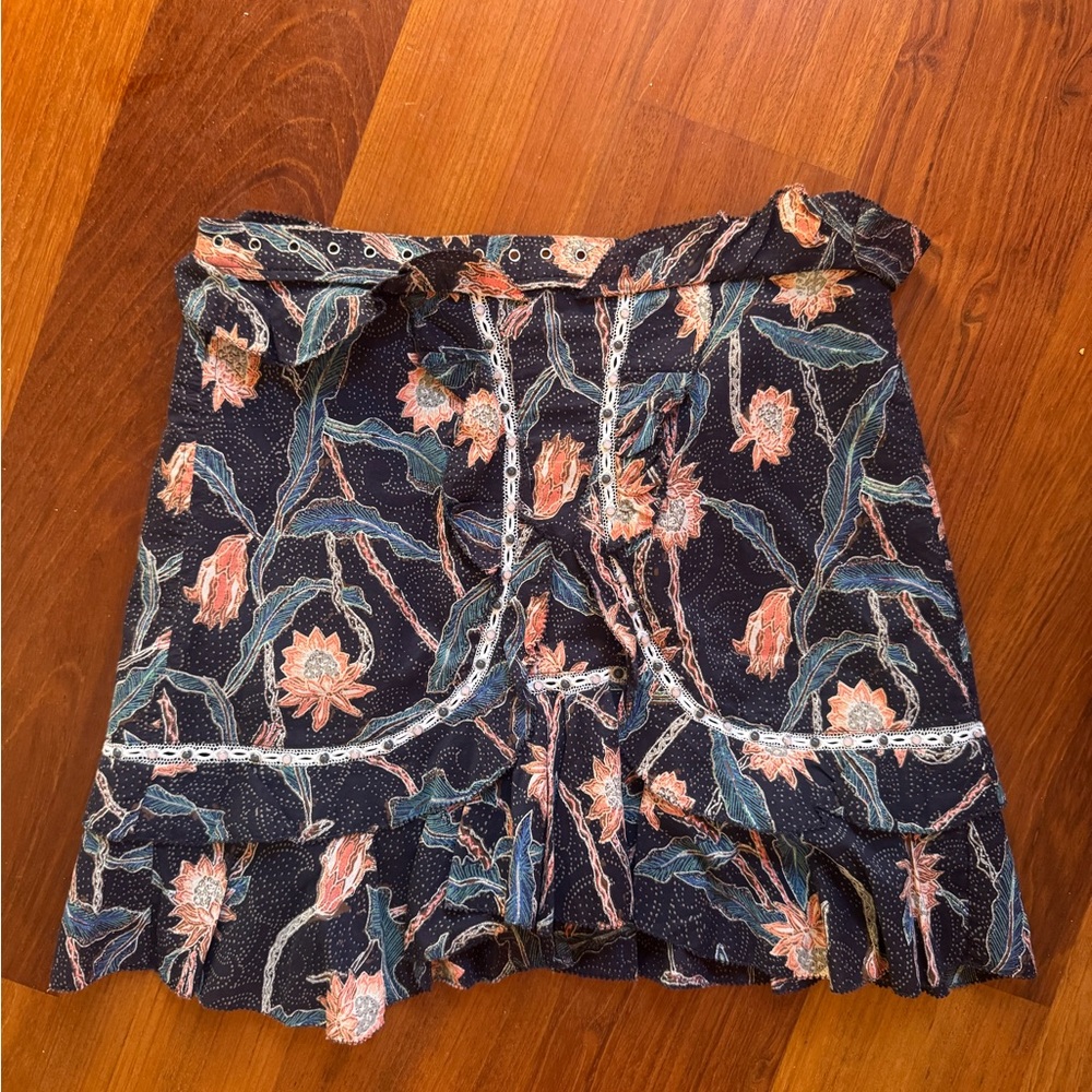 Isabel Marant Navy and Coral Patterned Skirt
